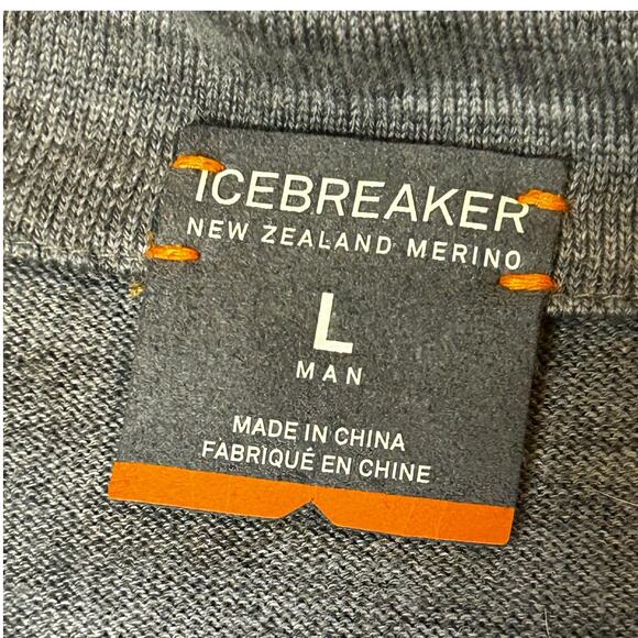 ICE BREAKER 100% New Zealand Merino Wool Grey & Black 3/4 Zip Sweater L - Picture 9 of 9